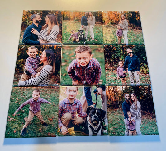 Set of 9 Custom Photo Magnets - 2 inch by 2 inch - Perfect for any Occasion!